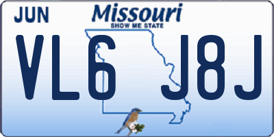 MO license plate VL6J8J