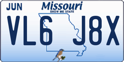 MO license plate VL6J8X