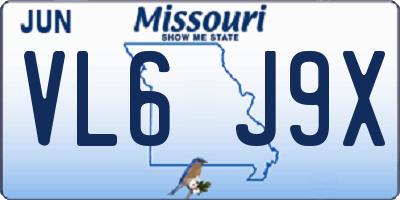 MO license plate VL6J9X
