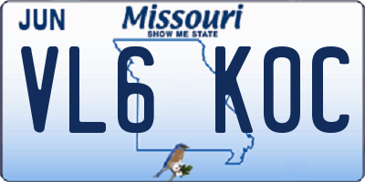 MO license plate VL6K0C