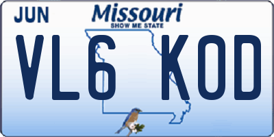 MO license plate VL6K0D