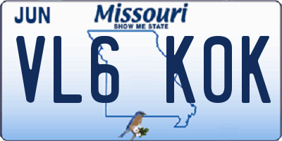 MO license plate VL6K0K
