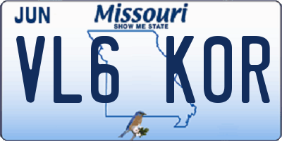 MO license plate VL6K0R