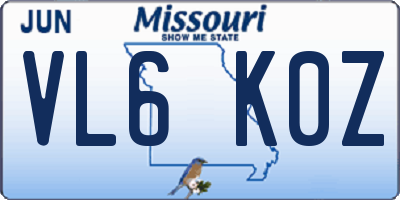 MO license plate VL6K0Z