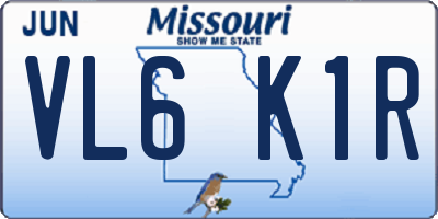 MO license plate VL6K1R