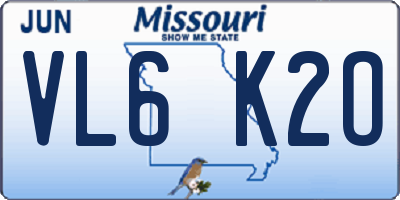 MO license plate VL6K2O