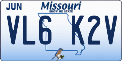 MO license plate VL6K2V