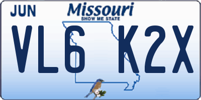 MO license plate VL6K2X
