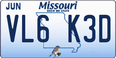 MO license plate VL6K3D