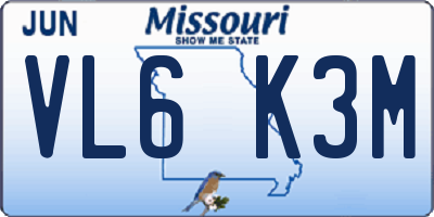 MO license plate VL6K3M