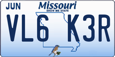 MO license plate VL6K3R