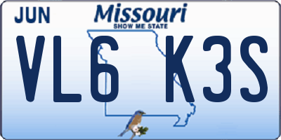 MO license plate VL6K3S