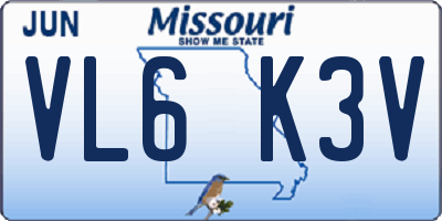 MO license plate VL6K3V