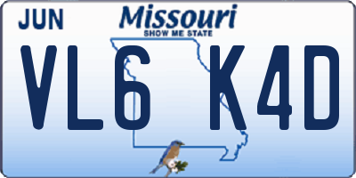 MO license plate VL6K4D