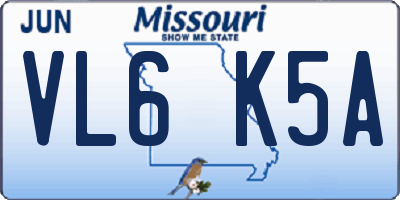 MO license plate VL6K5A