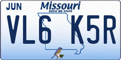 MO license plate VL6K5R
