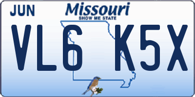 MO license plate VL6K5X
