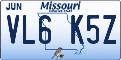 MO license plate VL6K5Z