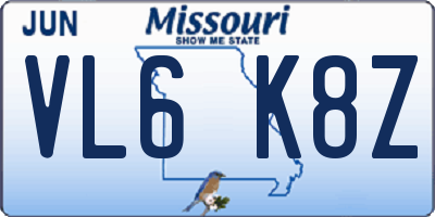 MO license plate VL6K8Z