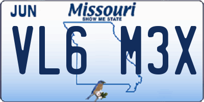 MO license plate VL6M3X