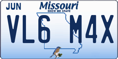 MO license plate VL6M4X