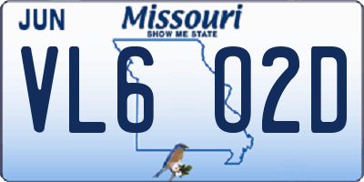 MO license plate VL6O2D