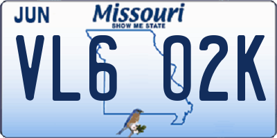 MO license plate VL6O2K