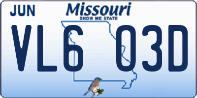 MO license plate VL6O3D