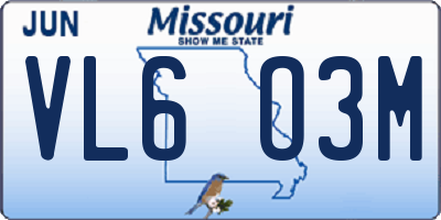 MO license plate VL6O3M