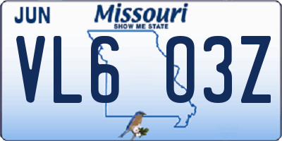 MO license plate VL6O3Z