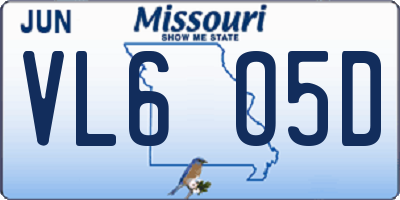 MO license plate VL6O5D
