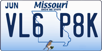 MO license plate VL6P8K