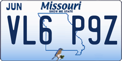 MO license plate VL6P9Z