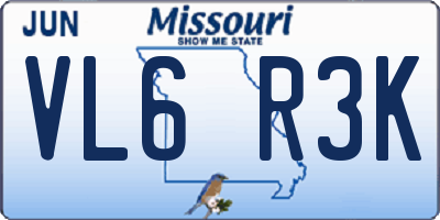 MO license plate VL6R3K