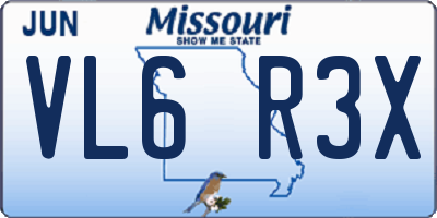 MO license plate VL6R3X