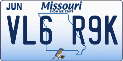 MO license plate VL6R9K