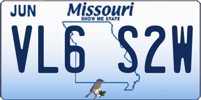 MO license plate VL6S2W