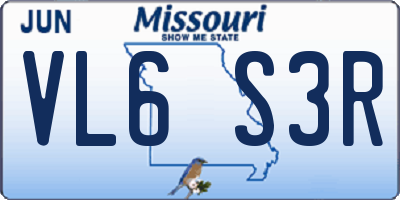 MO license plate VL6S3R