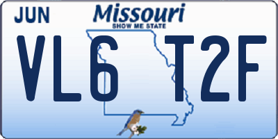 MO license plate VL6T2F
