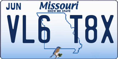 MO license plate VL6T8X