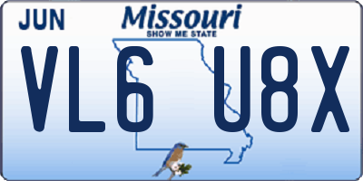 MO license plate VL6U8X