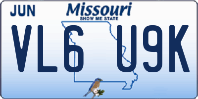 MO license plate VL6U9K