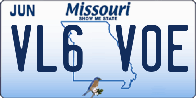 MO license plate VL6V0E