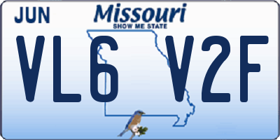 MO license plate VL6V2F