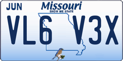 MO license plate VL6V3X