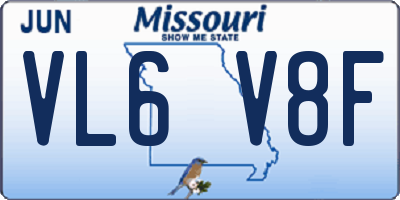 MO license plate VL6V8F
