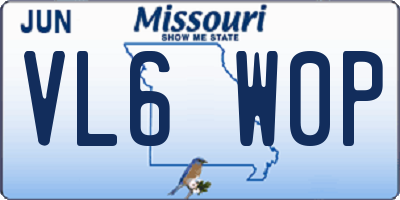 MO license plate VL6W0P