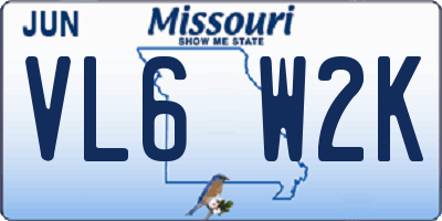 MO license plate VL6W2K