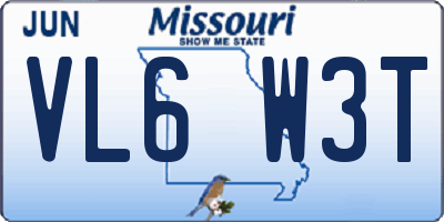 MO license plate VL6W3T