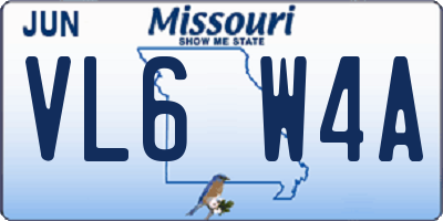 MO license plate VL6W4A